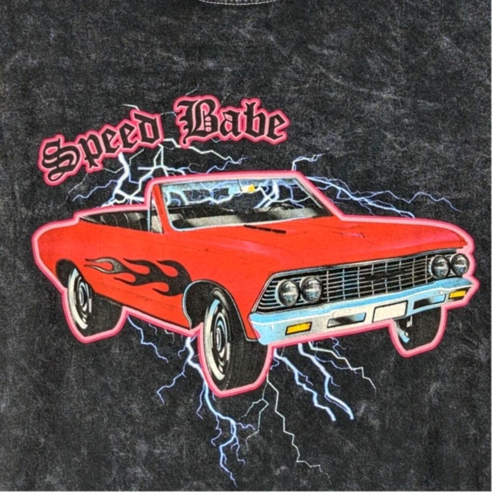 Speed Babe Car Graphic Tee Men’s Large Black Acid Wash 100% Cotton Vintage Style